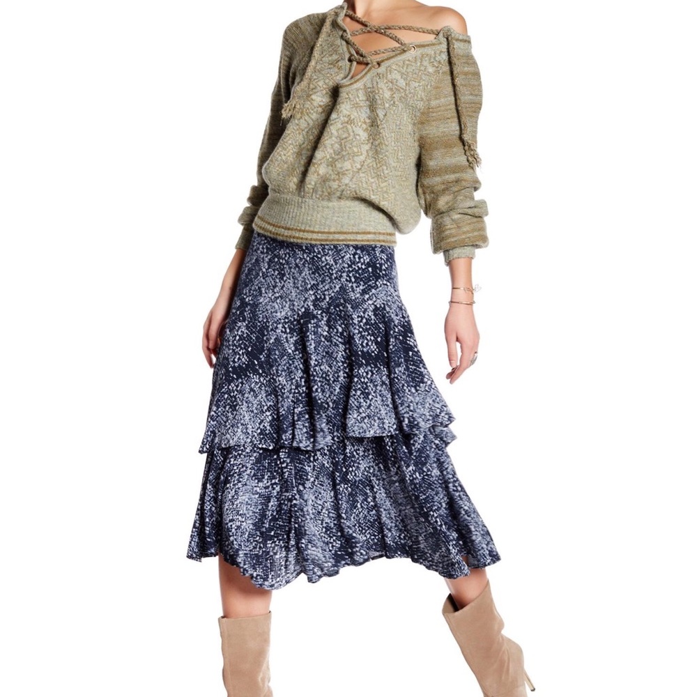 Free People Snake Ruffle Skirt